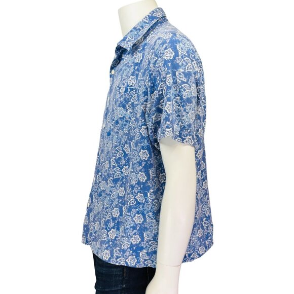 Nat Nast Mens Silk Hawaiian Shirt Blue Floral Short Sleeve Button Size XL - Picture 5 of 12